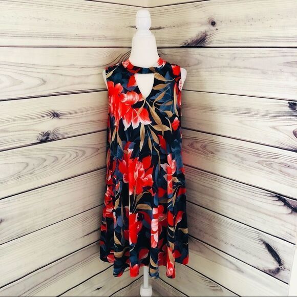 Navy & Red Floral Cut Out Dress Small NWT - Picture 1 of 6